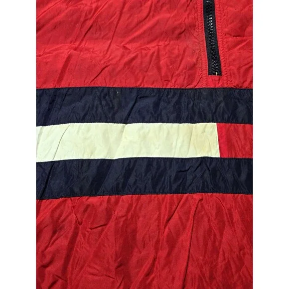 VTG Tommy Hilfiger Sailing Jacket Flag 2X Color Block Hood 1/4 Zip Fleece Lined